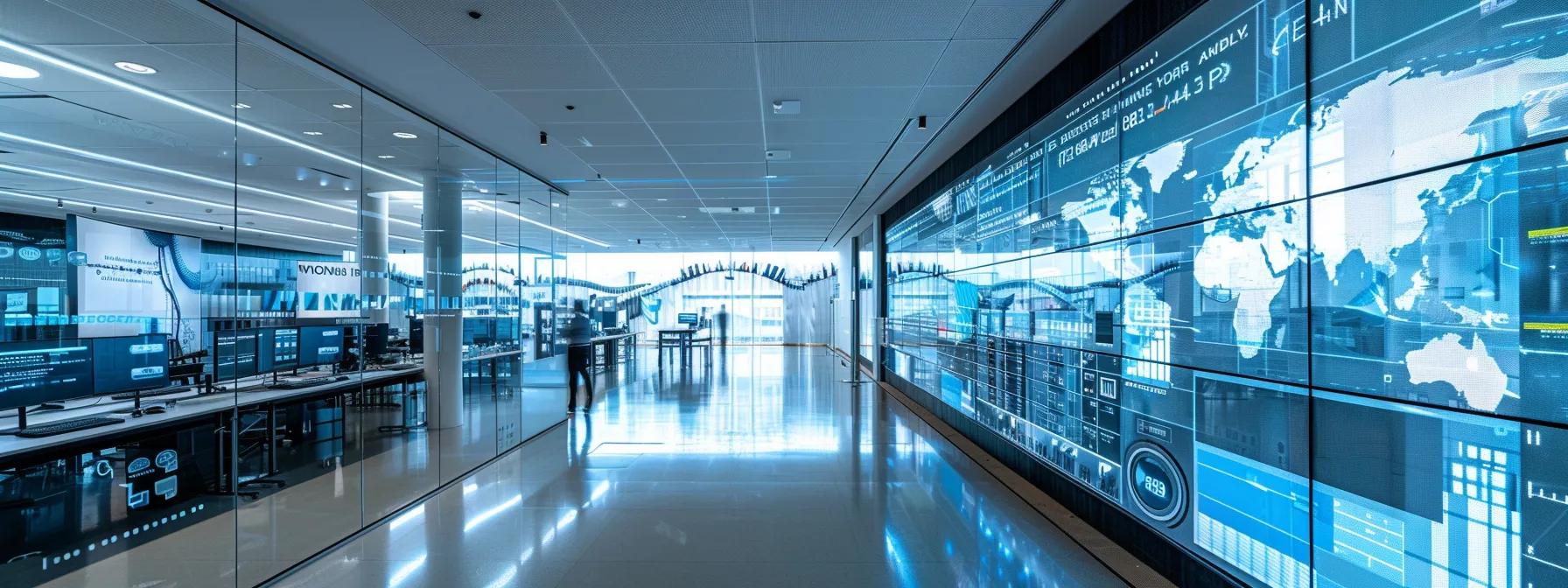 a sleek, modern office equipped with a state-of-the-art hvac inverter system, showcasing its energy efficiency through illuminated digital displays and a clean, high-tech aesthetic.